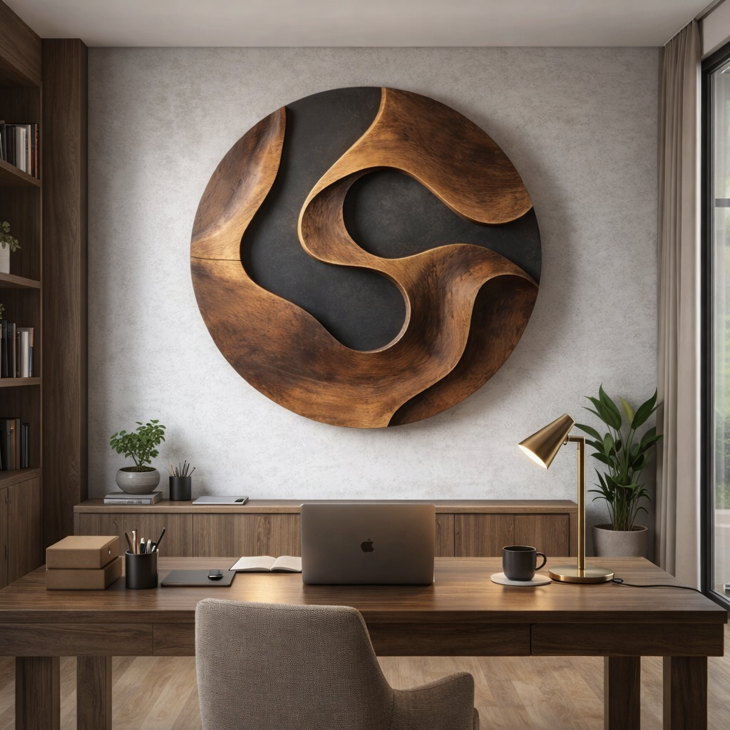 Layered Curves Solid Wood Wall Sculpture for Living Room