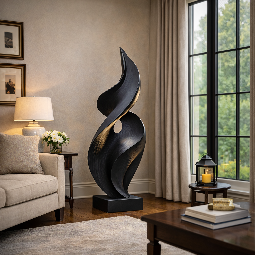 Modern Flame Solid Wood Sculpture for Outdoor Garden and Entryway Spaces
