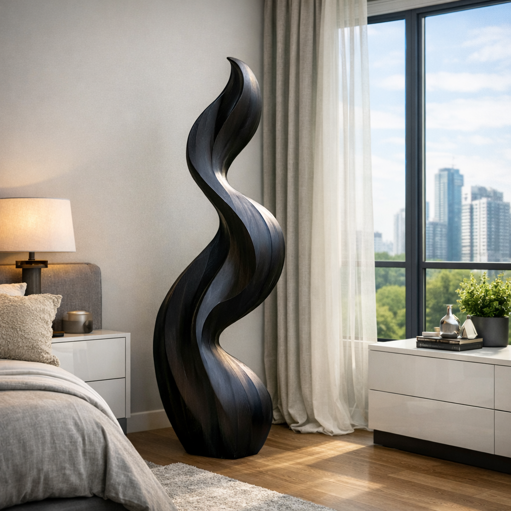 Contemporary Flame Solid Wood Sculpture for Outdoor Garden Spaces
