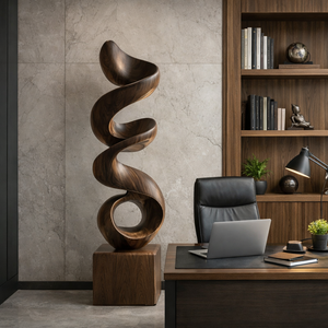Modern Abstract Solid Wood Sculpture for Interior and Garden Spaces