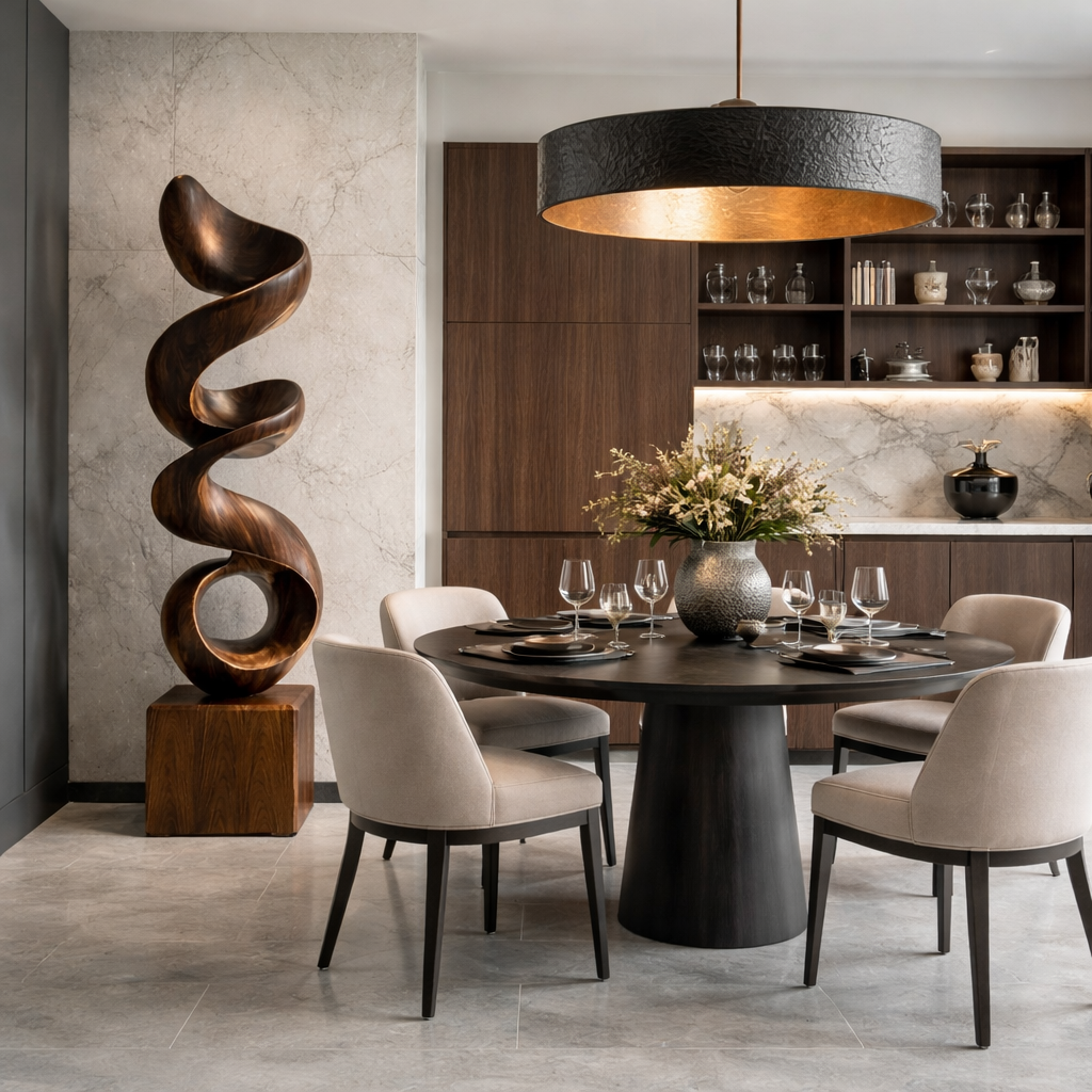 Modern Abstract Solid Wood Sculpture for Interior and Garden Spaces