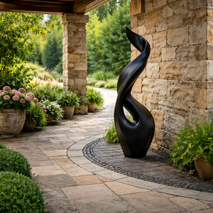 Elegant Flame Solid Wood Sculpture for Modern Garden and Outdoor Landscape