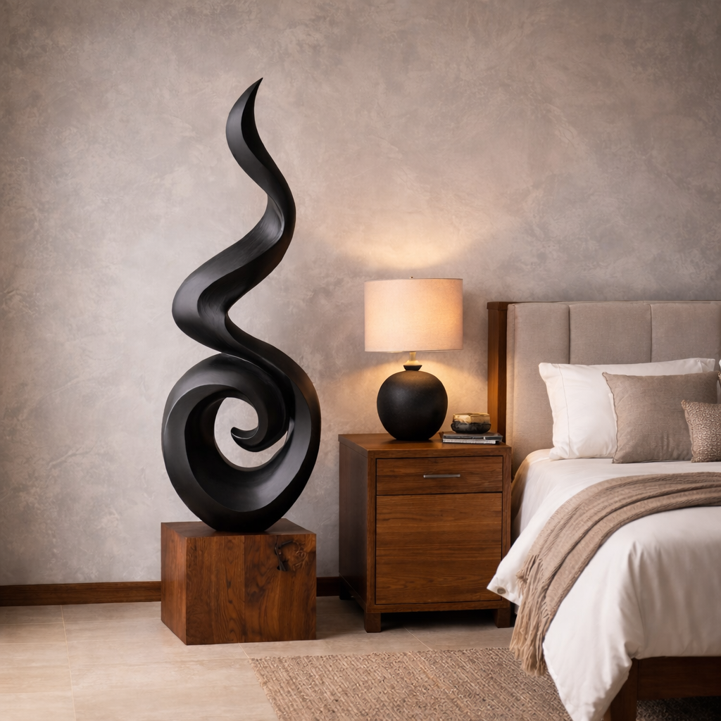 Solid Wood Spiral Flame Sculpture for Living Room and Interior Display