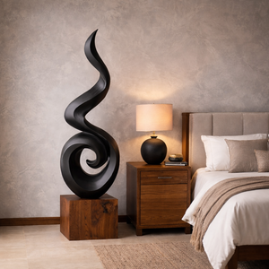 Solid Wood Spiral Flame Sculpture for Living Room and Interior Display