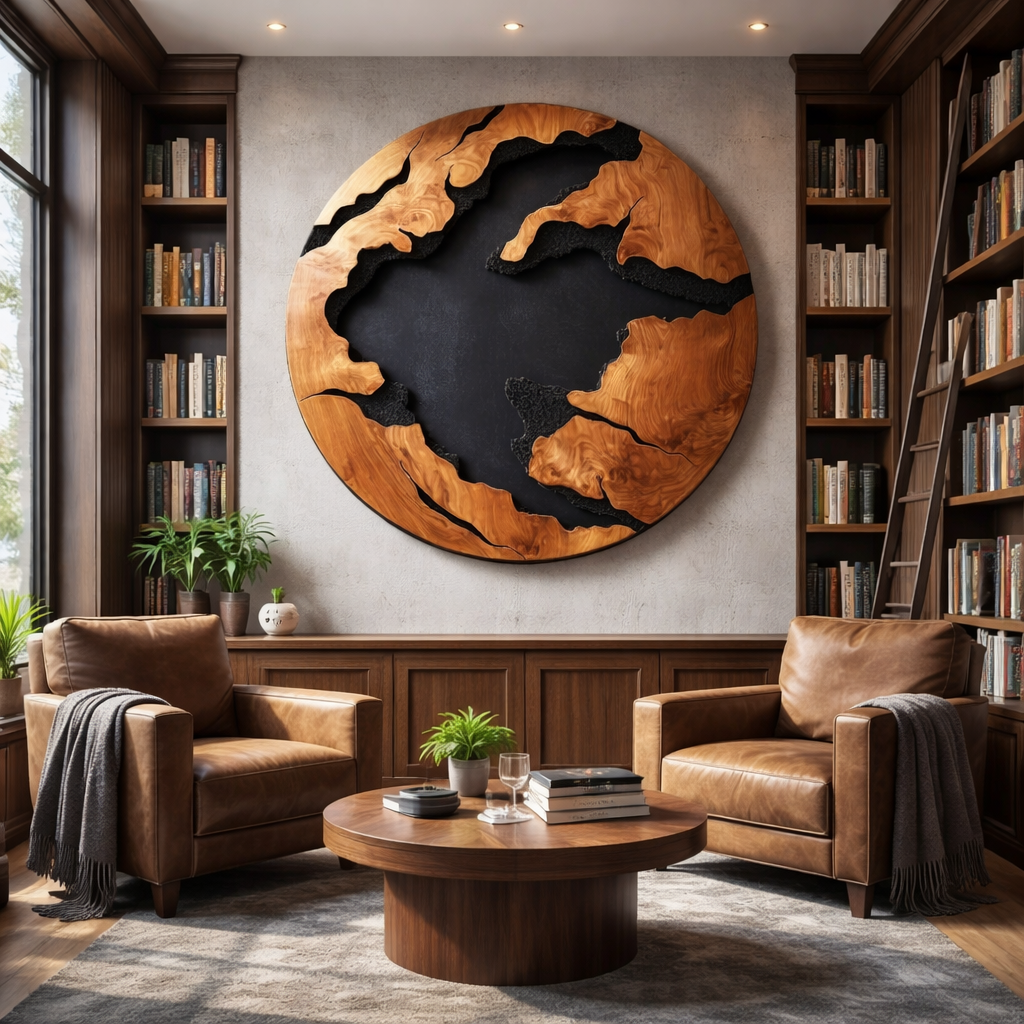 Organic Abstract Solid Wood Wall Sculpture for Living Room Interior Decor