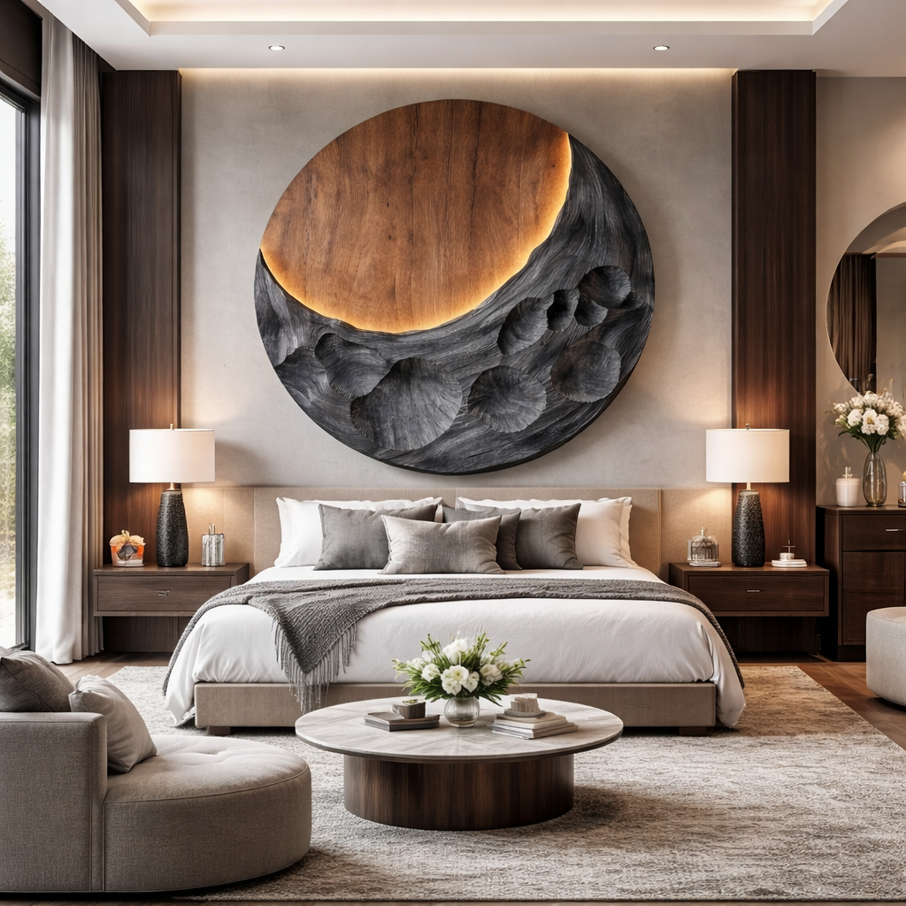 Modern Abstract Solid Wood Wall Sculpture for Living Room