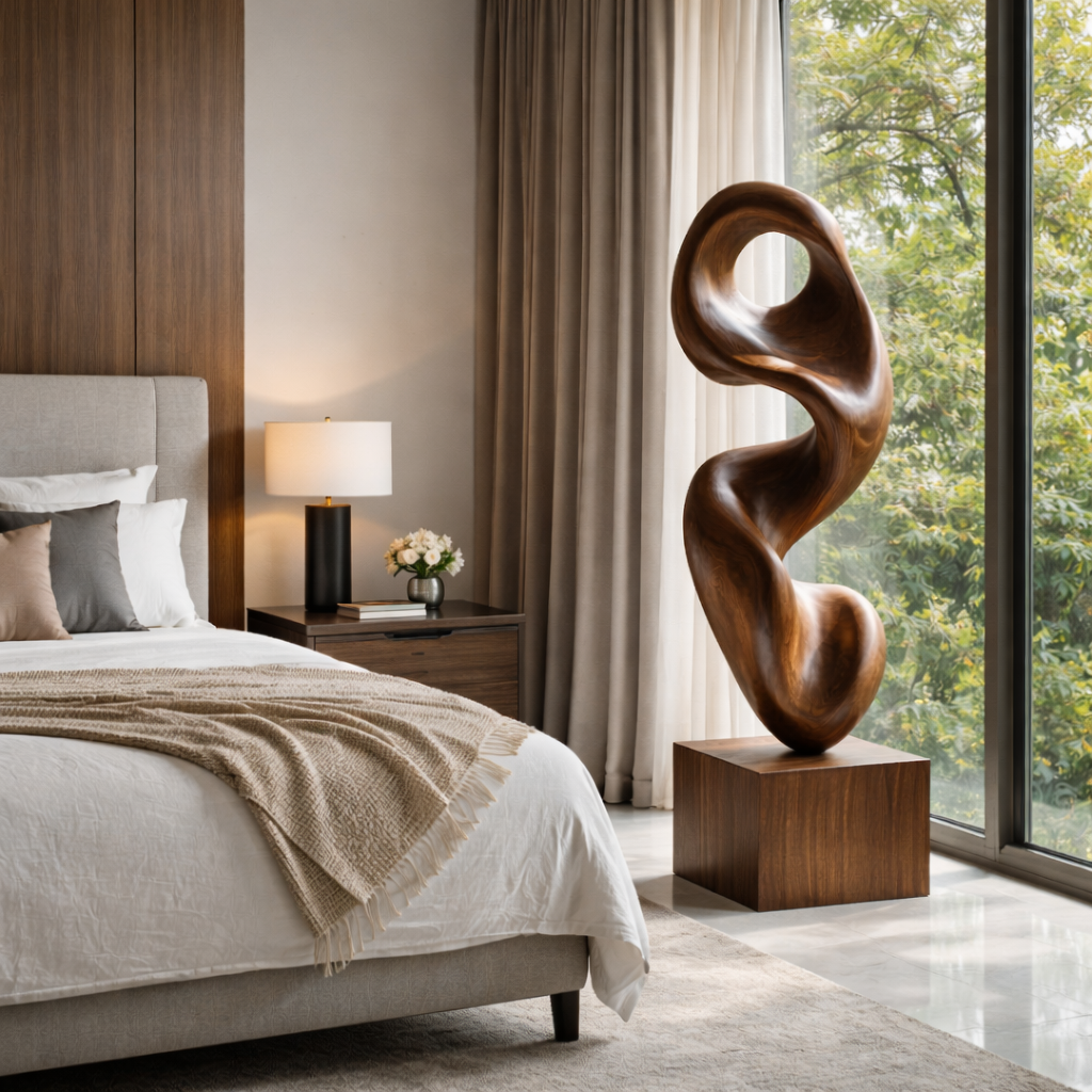 Contemporary Abstract Solid Wood Sculpture for Interiors and Gardens