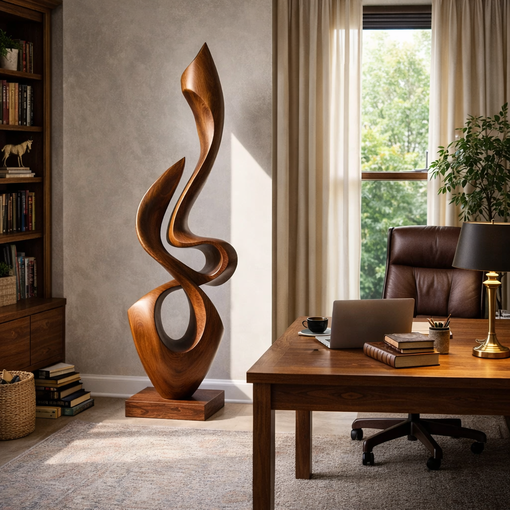 Contemporary Flowing Solid Wood Sculpture for Living Room Interior Display