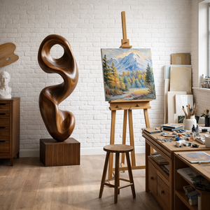 Contemporary Abstract Solid Wood Sculpture for Interiors and Gardens