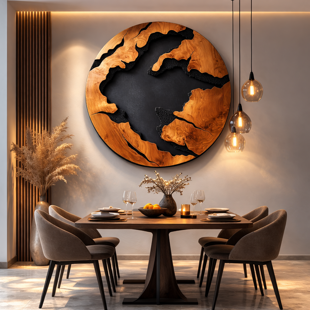 Organic Abstract Solid Wood Wall Sculpture for Living Room Interior Decor