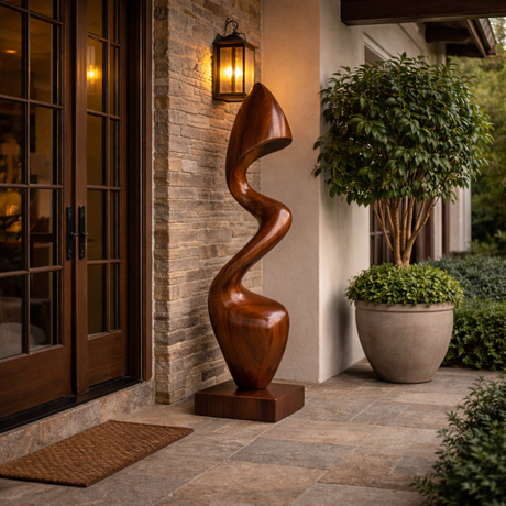 Contemporary Organic Solid Wood Sculpture for Garden and Outdoor Decor