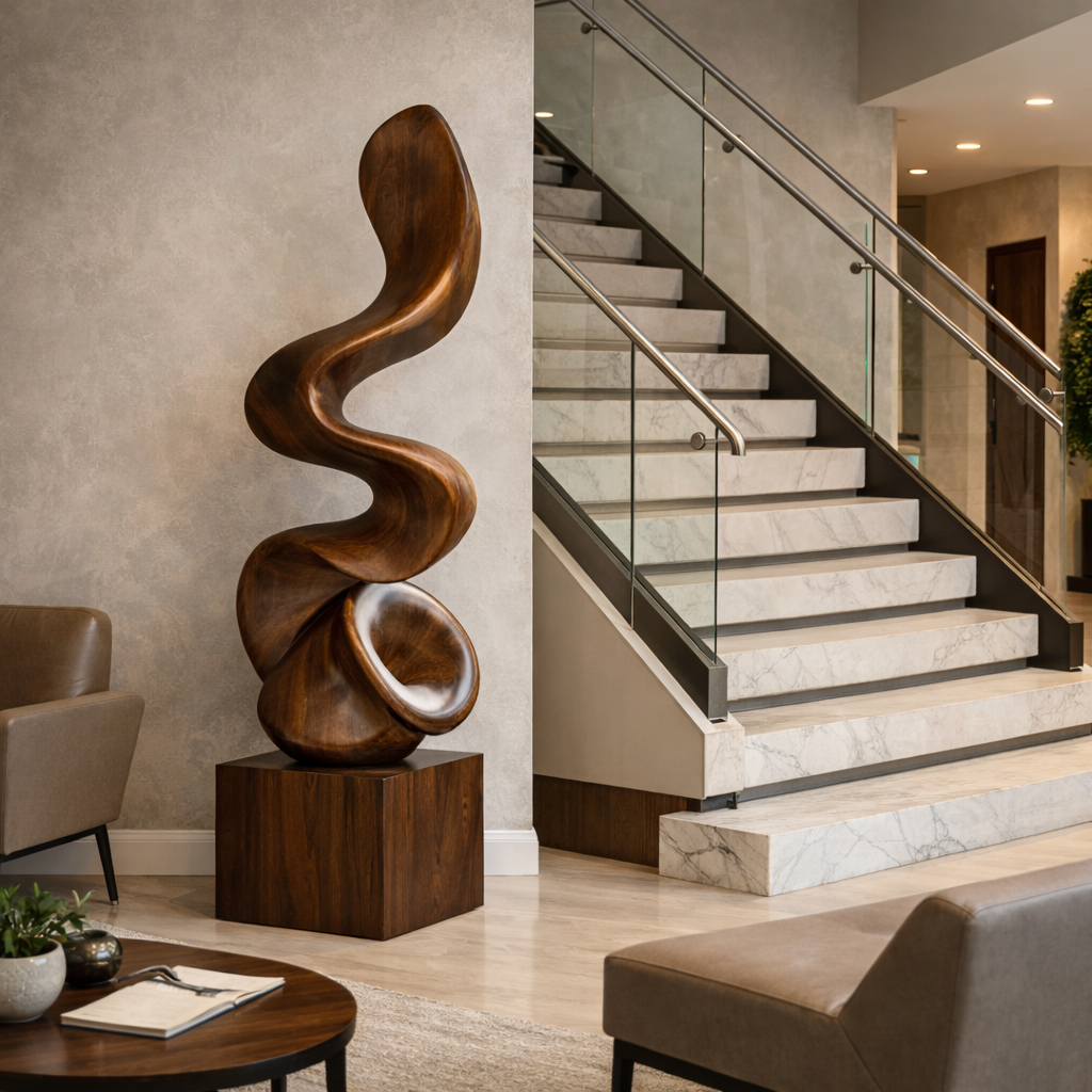 Modern Flowing Solid Wood Sculpture for Living Room Accent Display