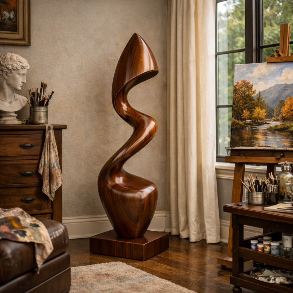Contemporary Organic Solid Wood Sculpture for Garden and Outdoor Decor