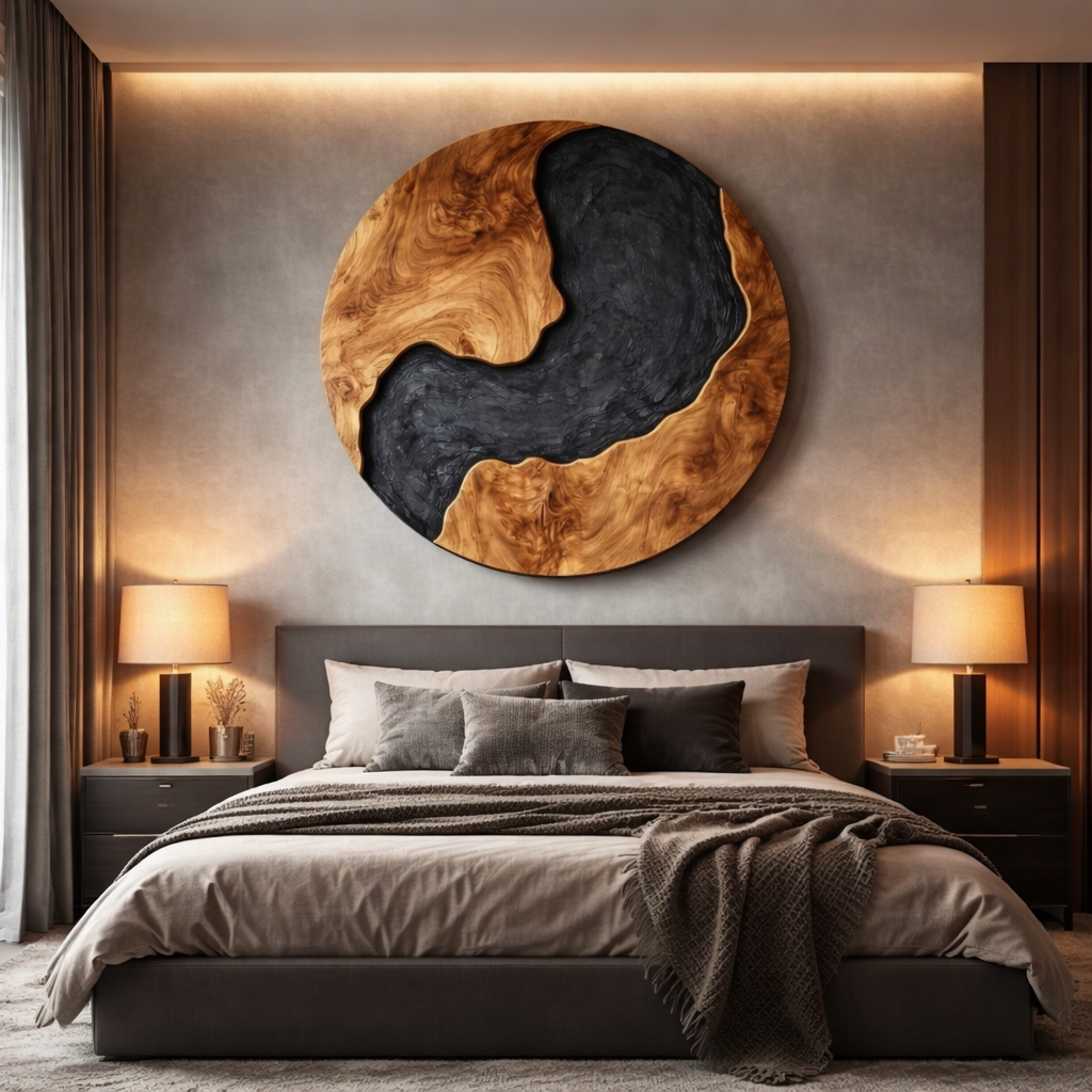 Modern Solid Wood Wall Sculpture for Contemporary Living Room Decor