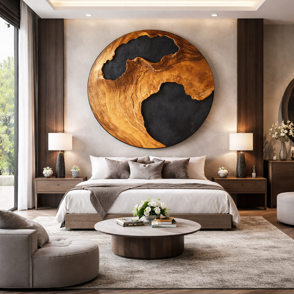 Organic Modern Solid Wood Wall Sculpture for Luxury Living Rooms