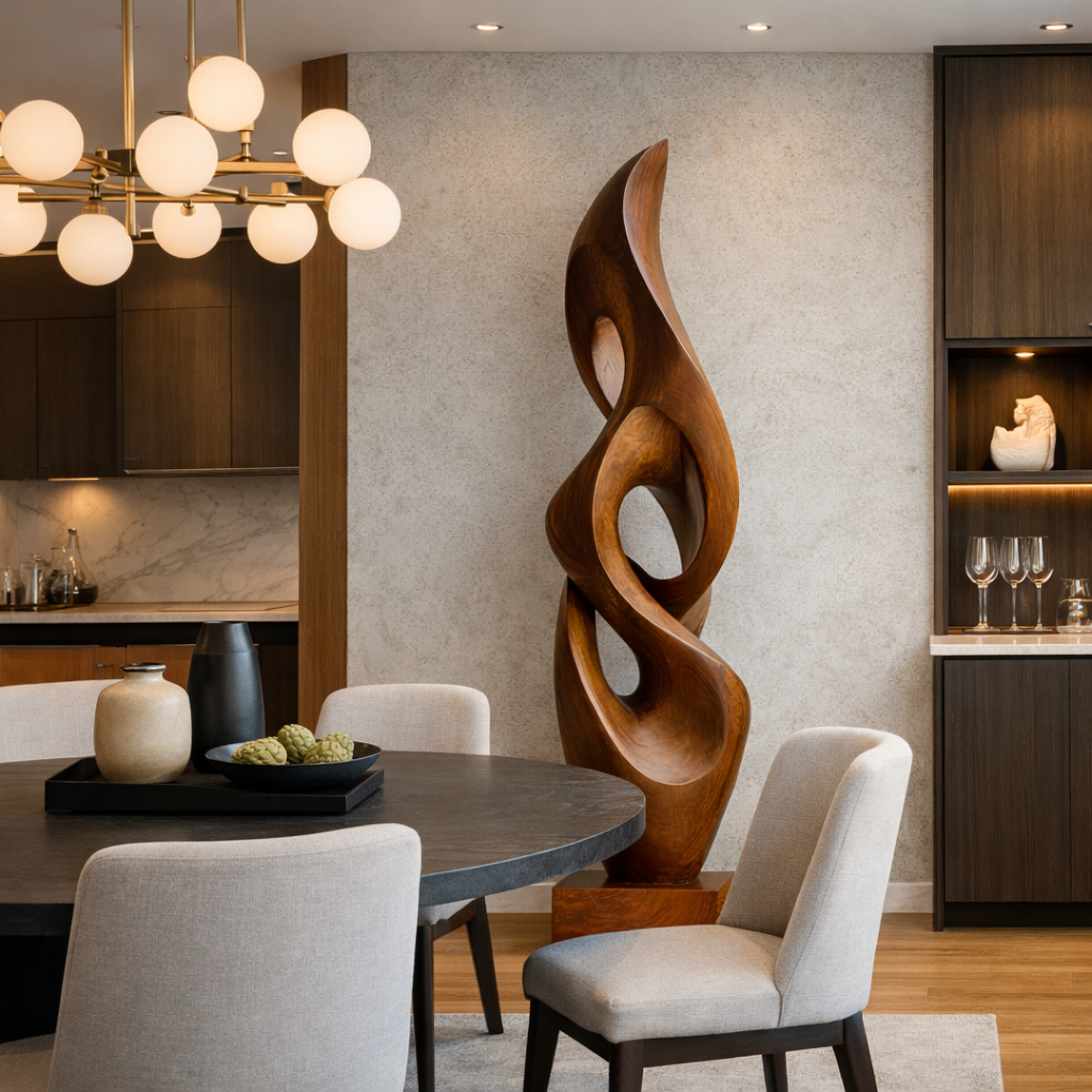 Handcrafted Solid Wood Abstract Sculpture for Luxury Interior and Garden Display