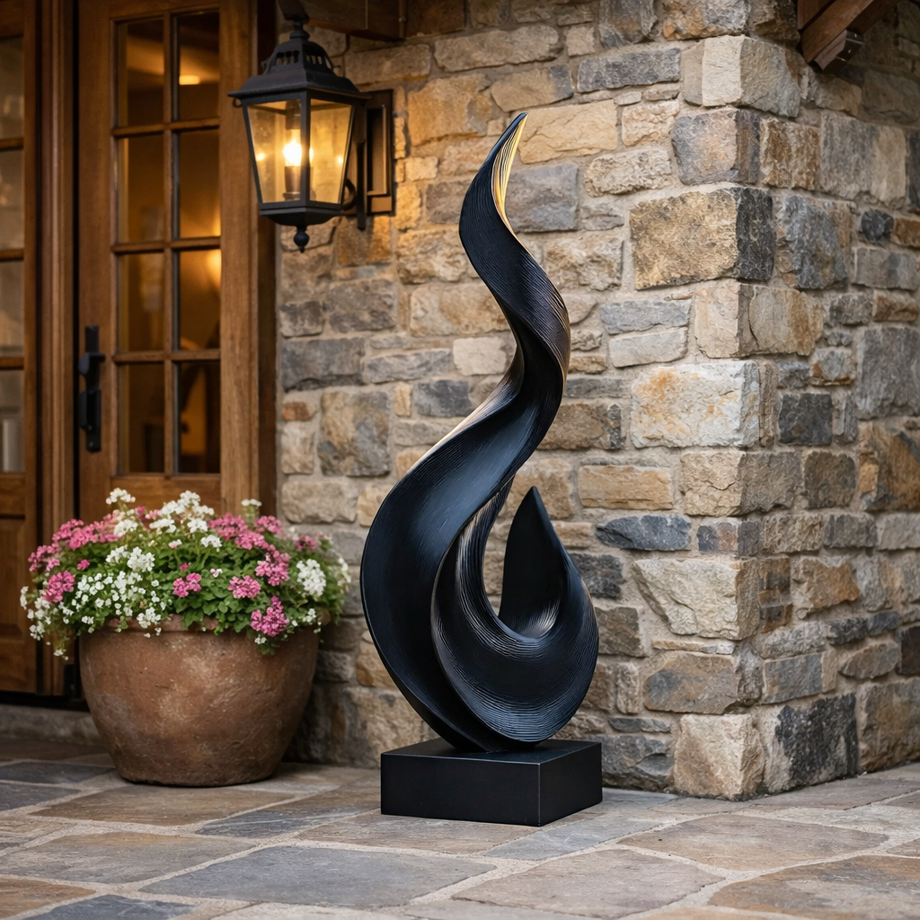 Modern Flame Solid Wood Sculpture for Outdoor Garden and Contemporary Landscape