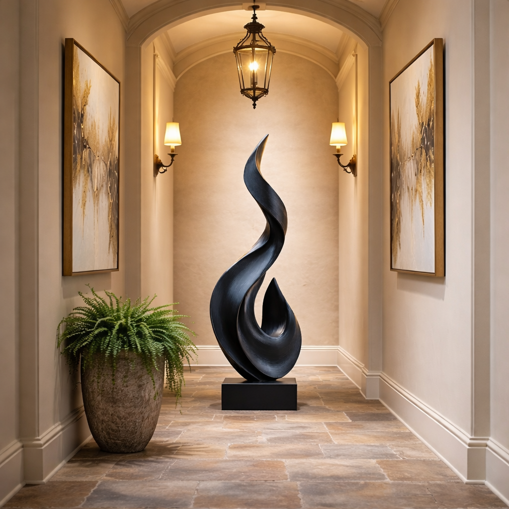 Modern Flame Solid Wood Sculpture for Outdoor Garden and Contemporary Landscape