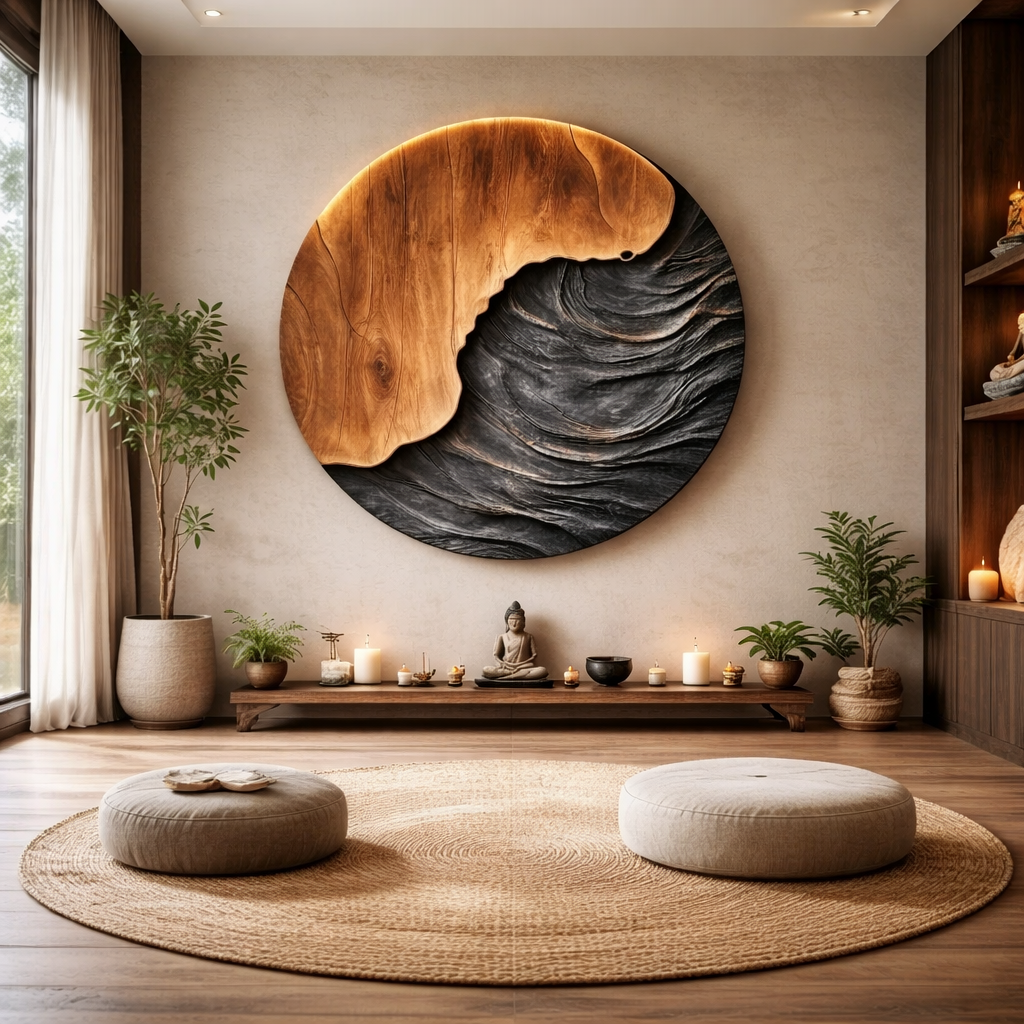 Modern Organic Solid Wood Wall Sculpture with Wave Carving for Luxury Interiors