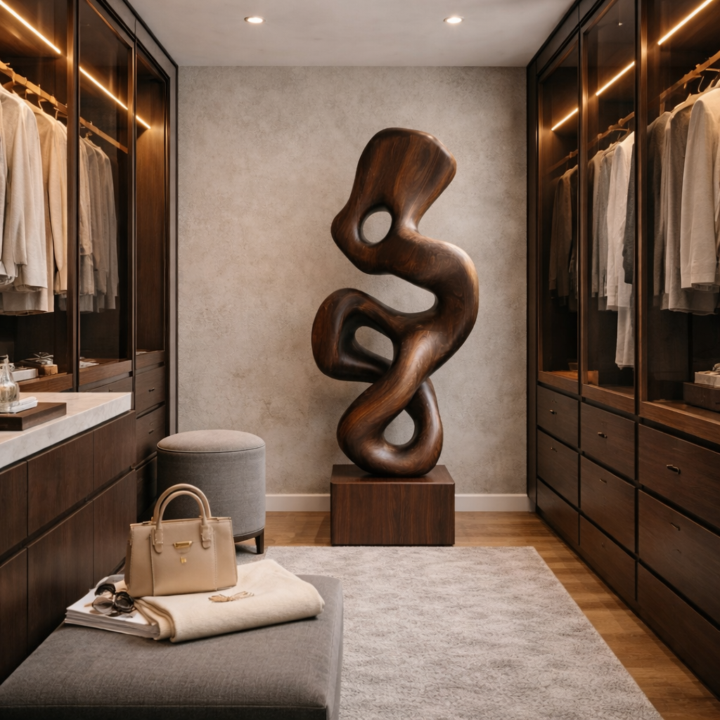 Contemporary Organic Solid Wood Sculpture for Modern Living Rooms
