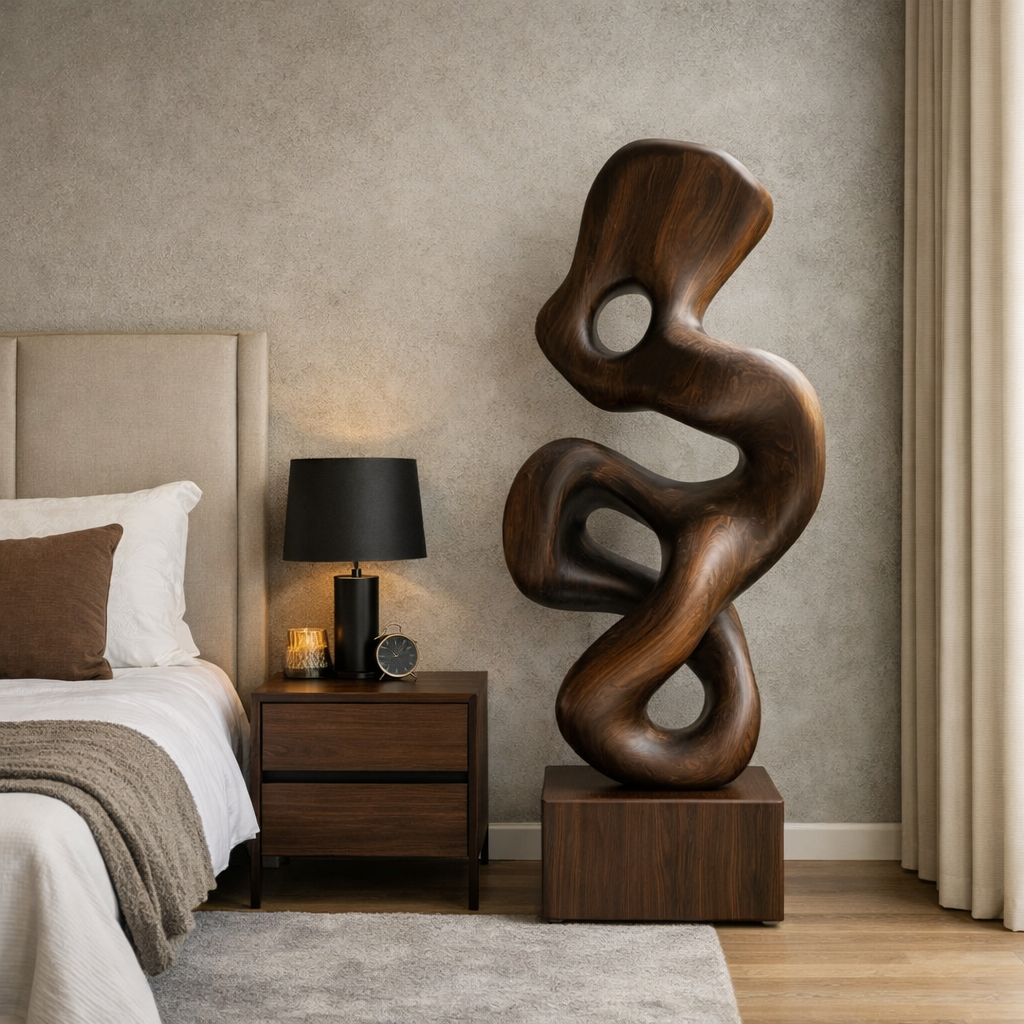 Contemporary Organic Solid Wood Sculpture for Modern Living Rooms