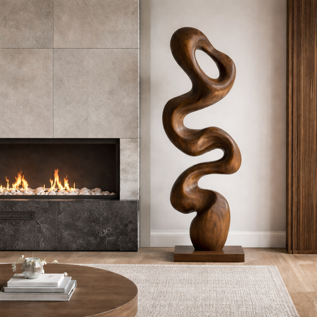 Modern Organic Solid Wood Sculpture for Home and Garden Decor
