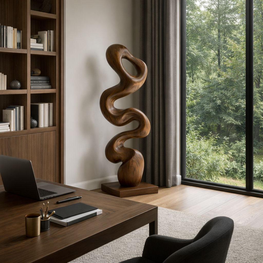 Modern Organic Solid Wood Sculpture for Home and Garden Decor