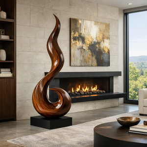 Hand-Carved Solid Wood Flow Sculpture for Modern Living Spaces