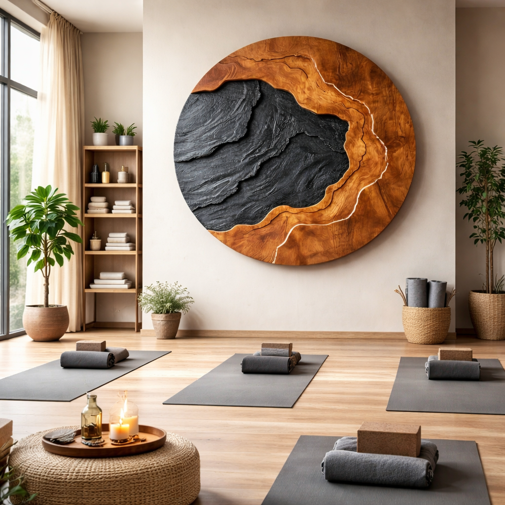 Large Abstract Solid Wood Circular Wall Art Panel for Contemporary Interiors