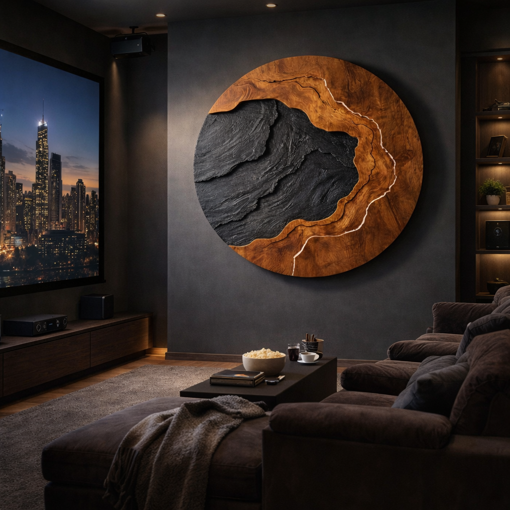 Large Abstract Solid Wood Circular Wall Art Panel for Contemporary Interiors