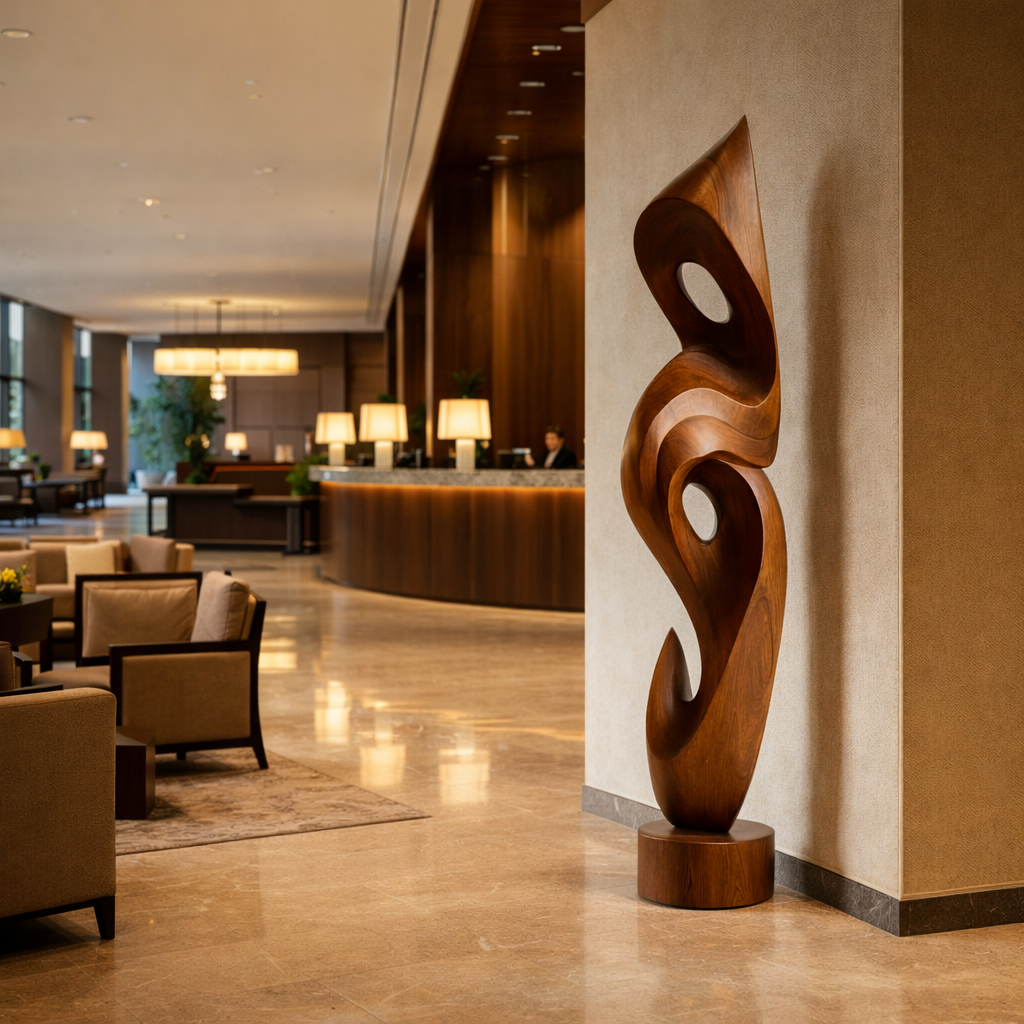 Large Solid Wood Abstract Sculpture for Home Interiors and Garden Display