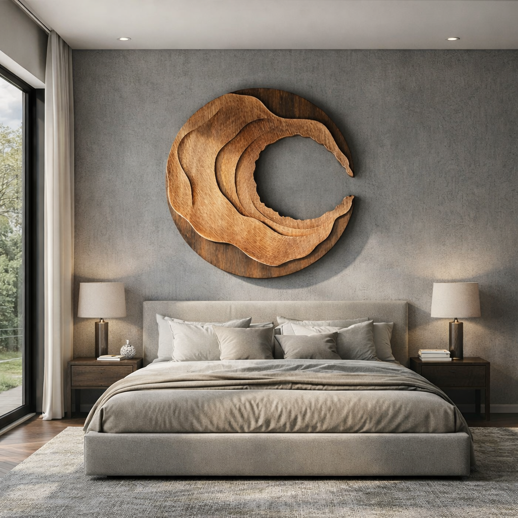 Large Solid Wood Layered Wall Sculpture for Living Room