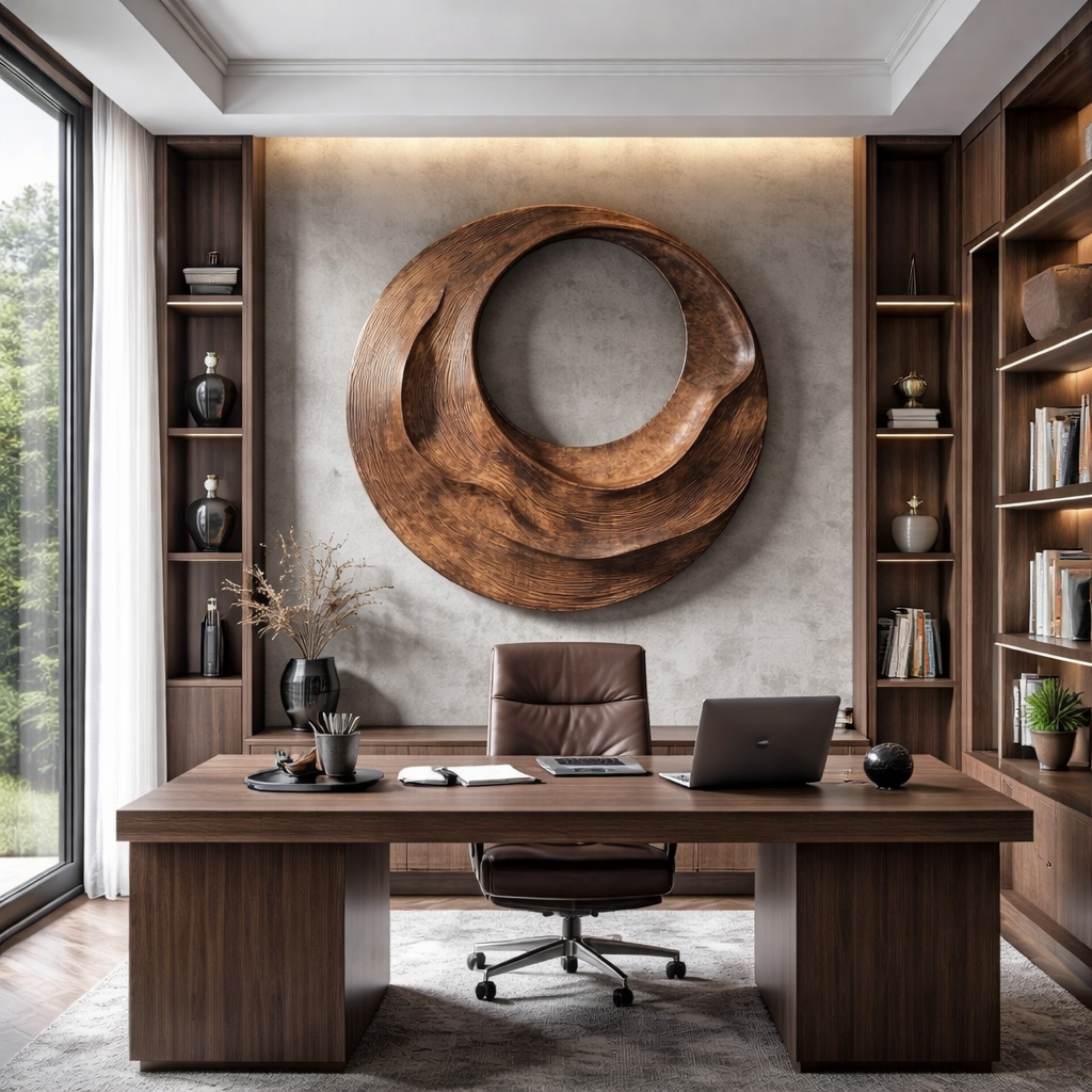Abstract Solid Wood Wall Sculpture with Sculptural Void for for Living Room