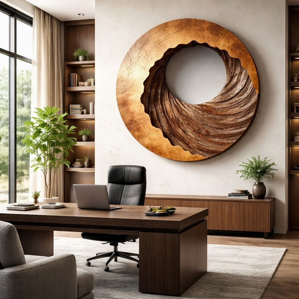 Abstract Solid Wood Spiral Wall Sculpture for Luxury Feature Walls