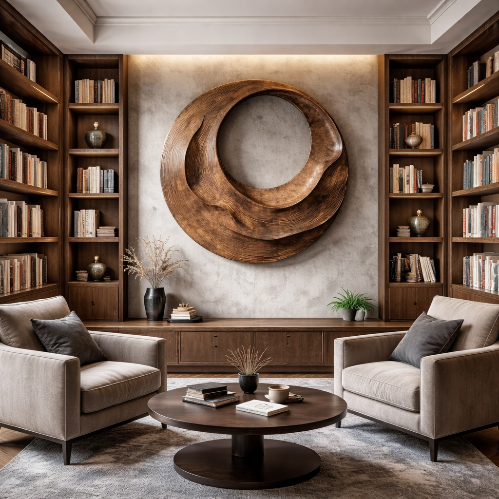 Abstract Solid Wood Wall Sculpture with Sculptural Void for for Living Room