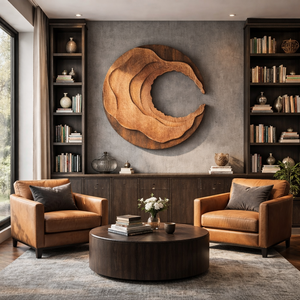 Large Solid Wood Layered Wall Sculpture for Living Room