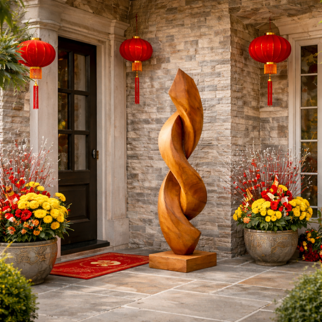 Contemporary Organic Solid Wood Sculpture for Garden or Interior Spaces
