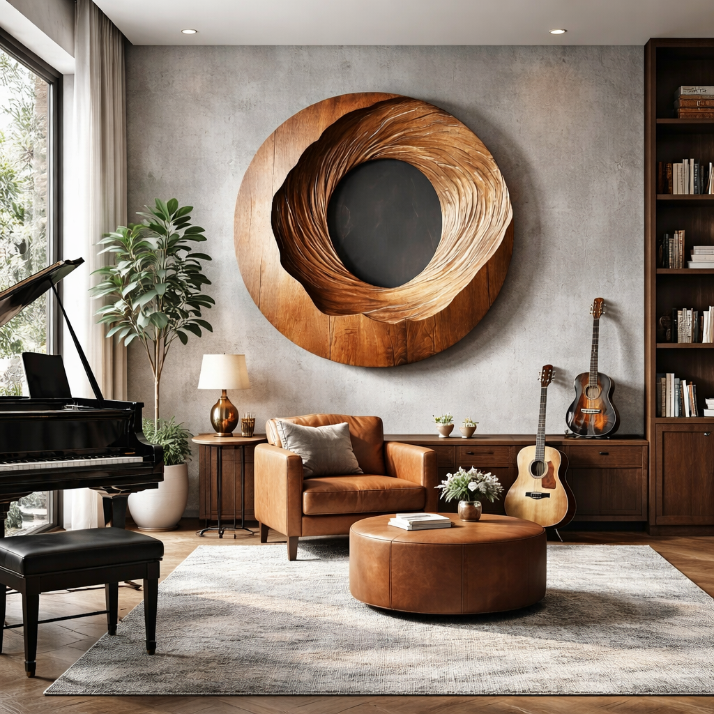 Abstract Solid Wood Spiral Wall Sculpture for Luxury Living Room Accents