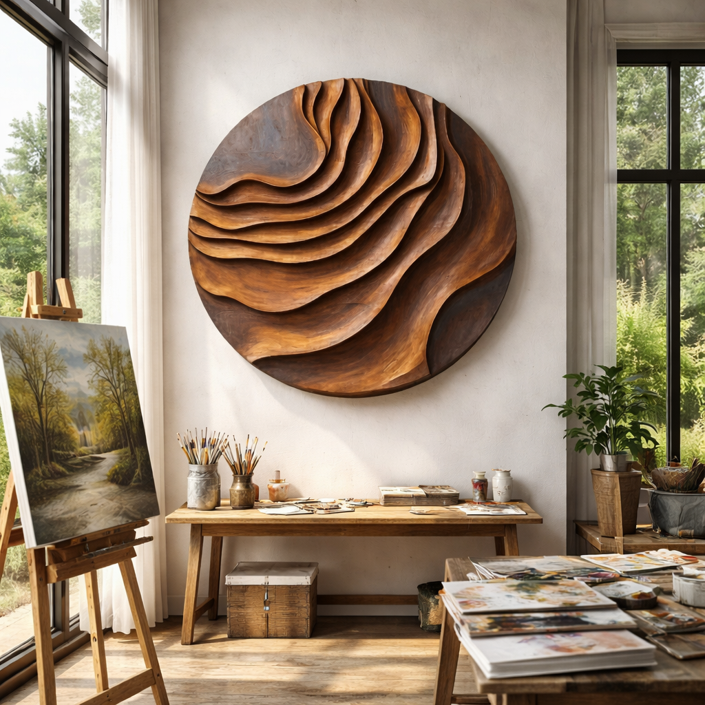 Abstract Solid Wood Layered Wave Wall Art Panel for Luxury Interiors