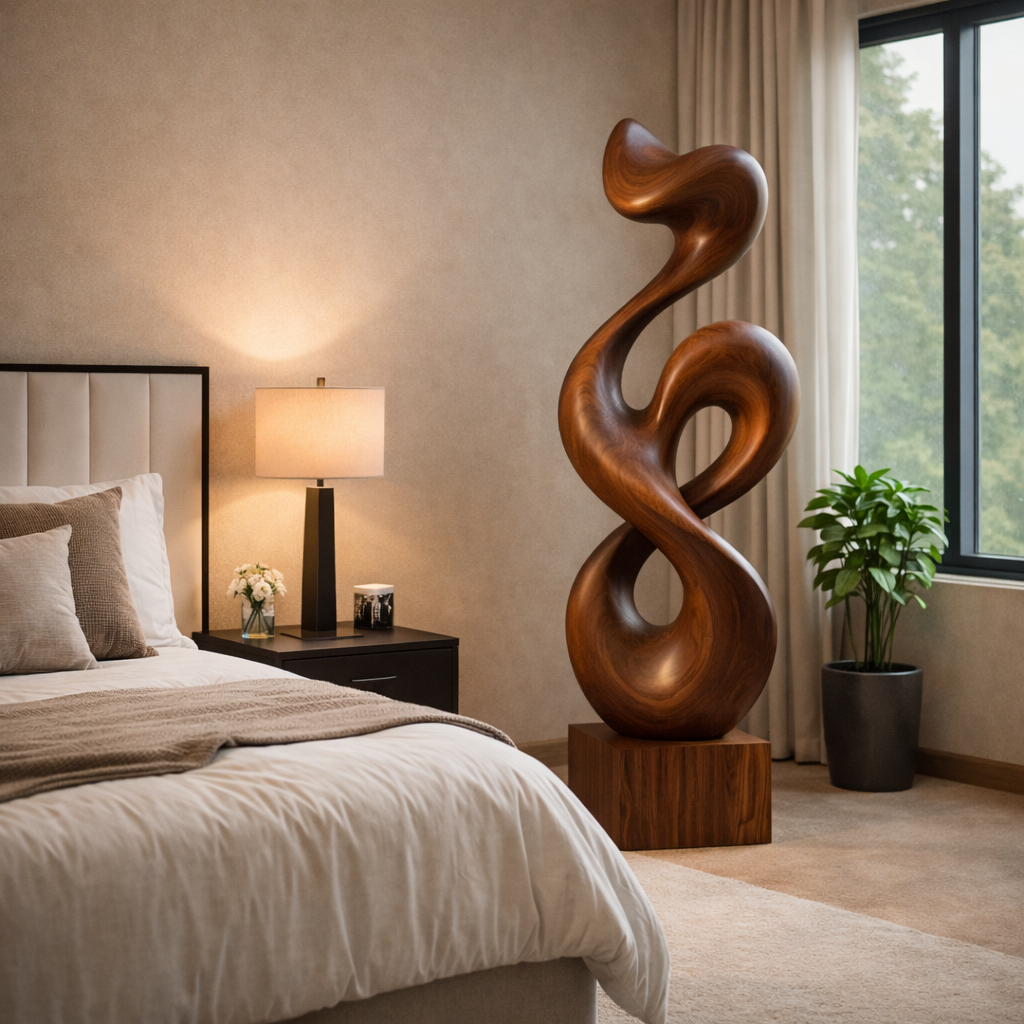 Organic-Form Solid Wood Sculpture for Living Rooms and Offices