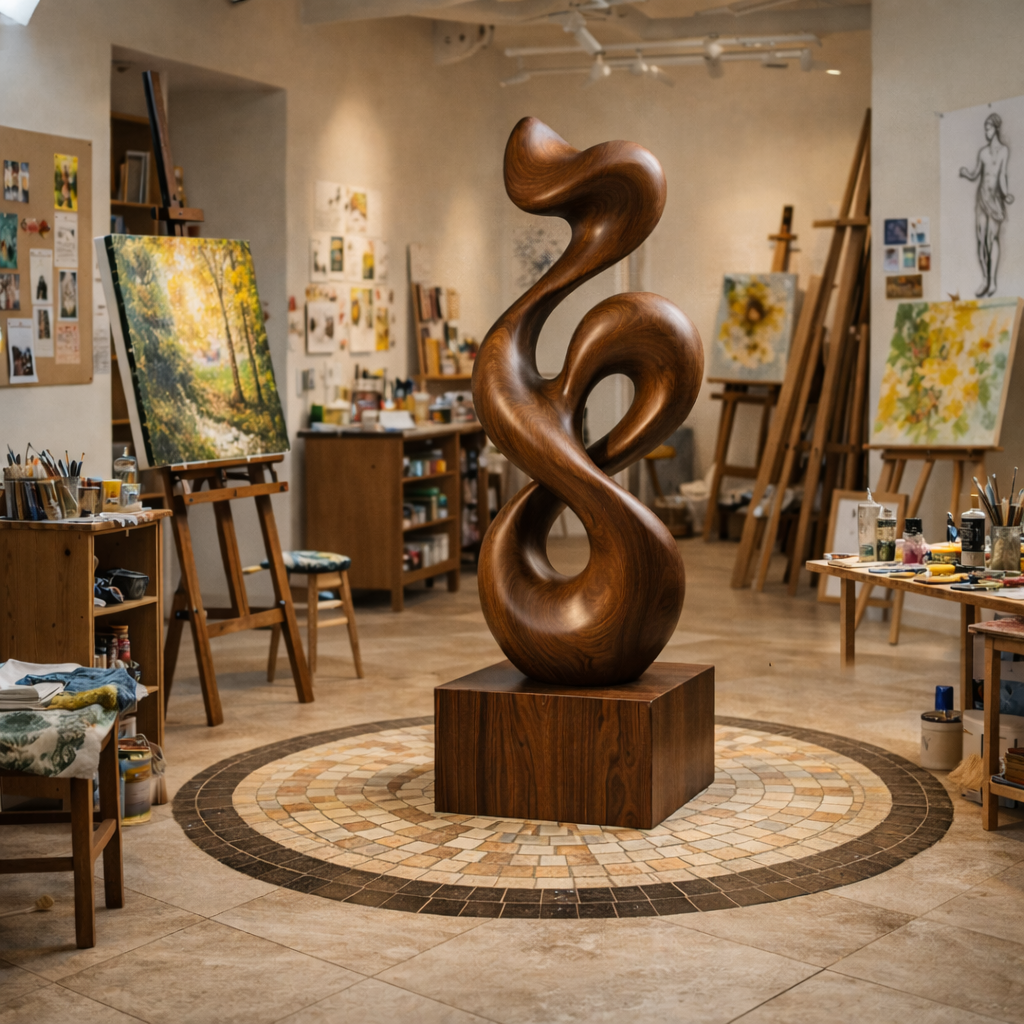 Organic-Form Solid Wood Sculpture for Living Rooms and Offices