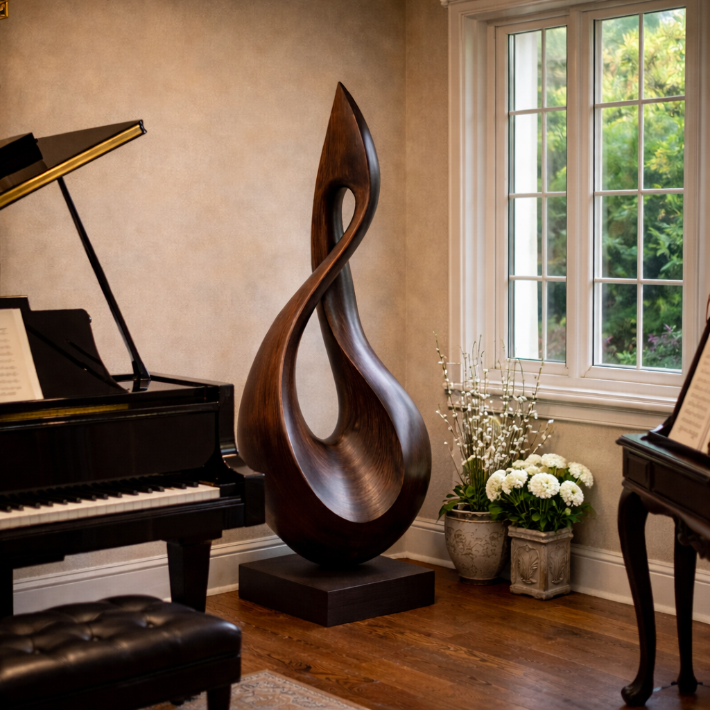Hand-Carved Solid Wood Sculpture for Garden or Interior Design