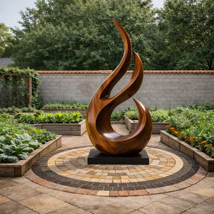 Tall Flame Inspired Solid Wood Floor Sculpture for Modern Living Spaces