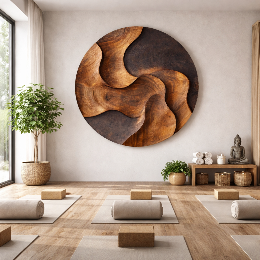 Hand-Carved Solid Wood Wall Art with Organic Layered Design