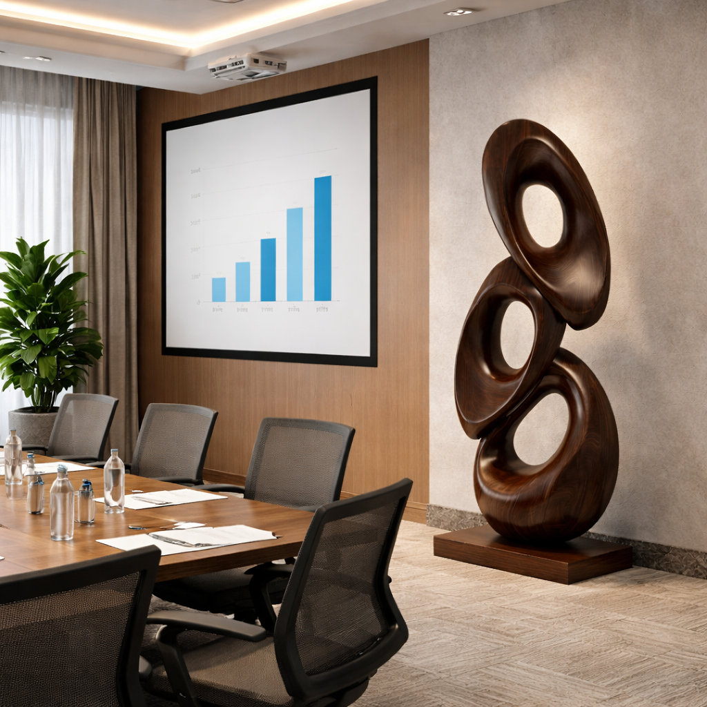 Abstract Loop Solid Wood Floor Sculpture for Modern Interiors