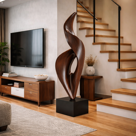 Contemporary Abstract Solid Wood Sculpture for Modern Living Room Display