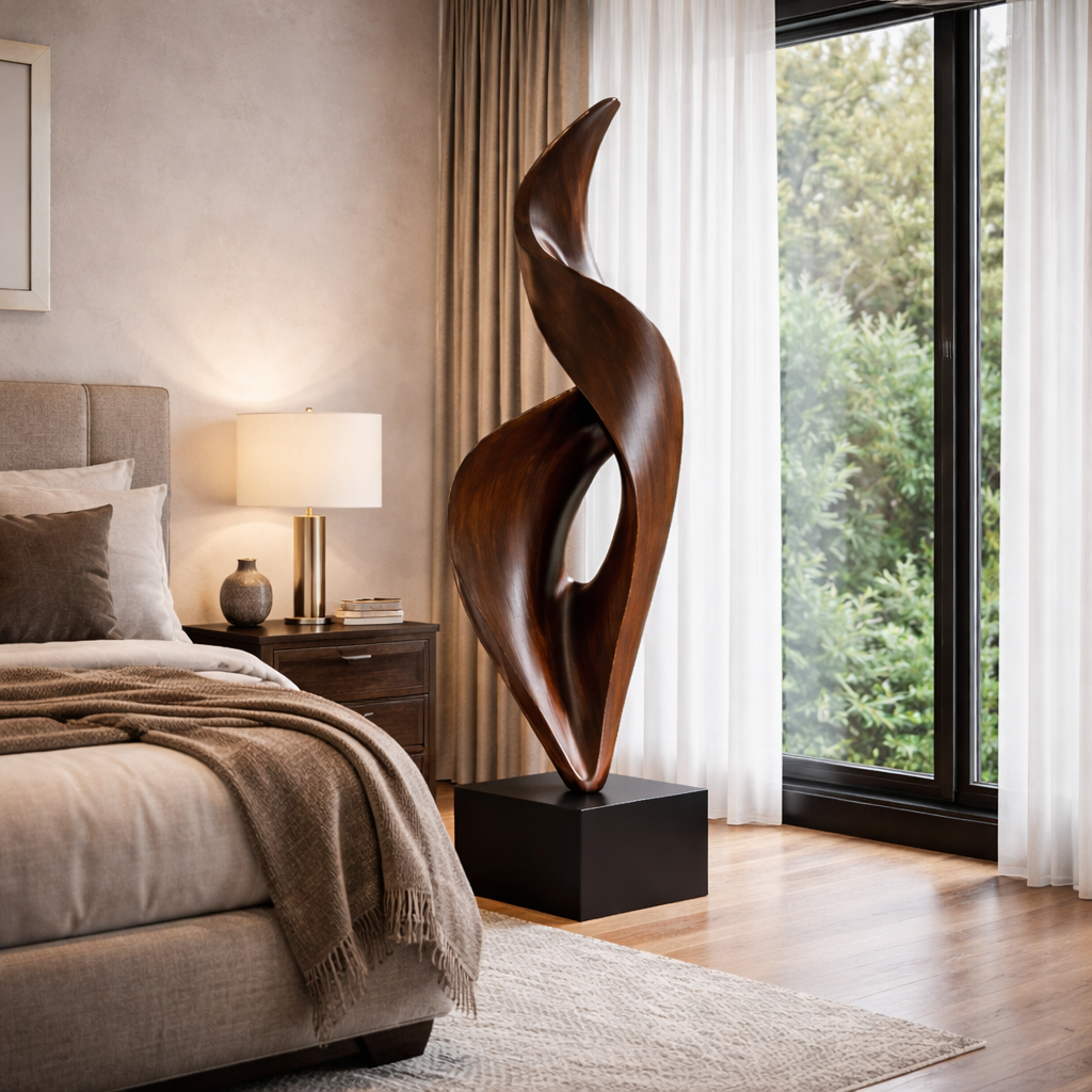 Contemporary Abstract Solid Wood Sculpture for Modern Living Room Display