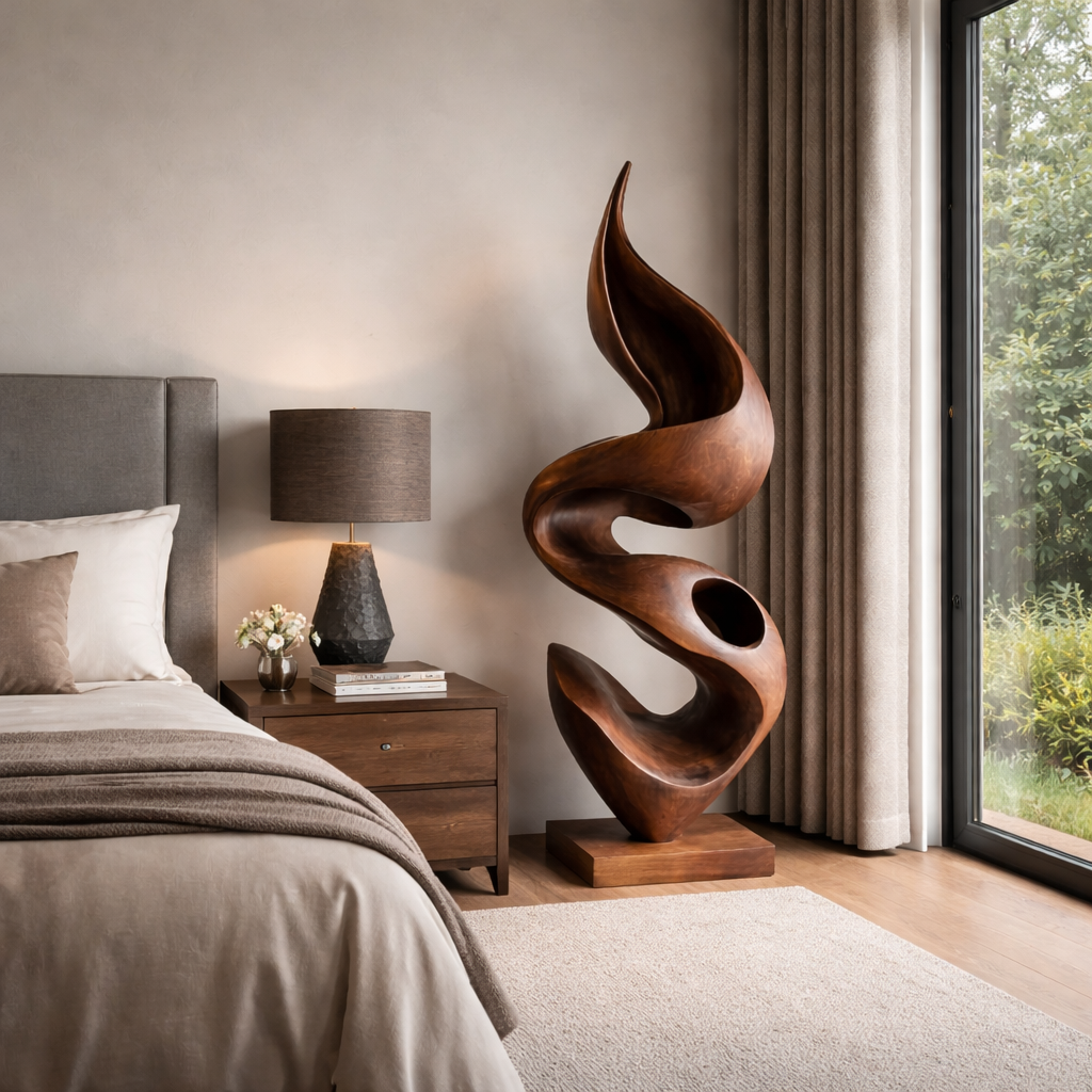 Modern Hand-Carved Solid Wood Sculpture for Luxury Interior Decor