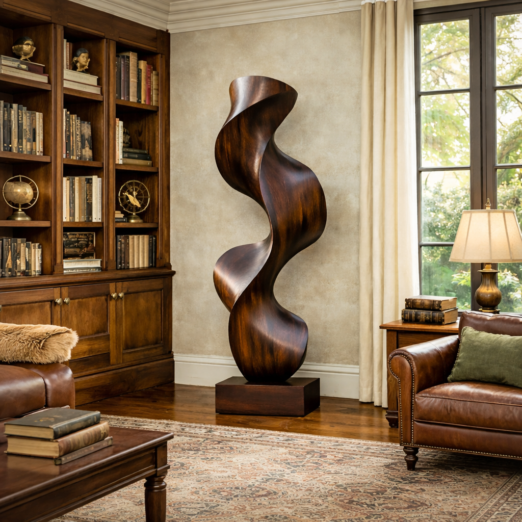 Outdoor Solid Wood Abstract Sculpture for Modern Gardens and Interiors