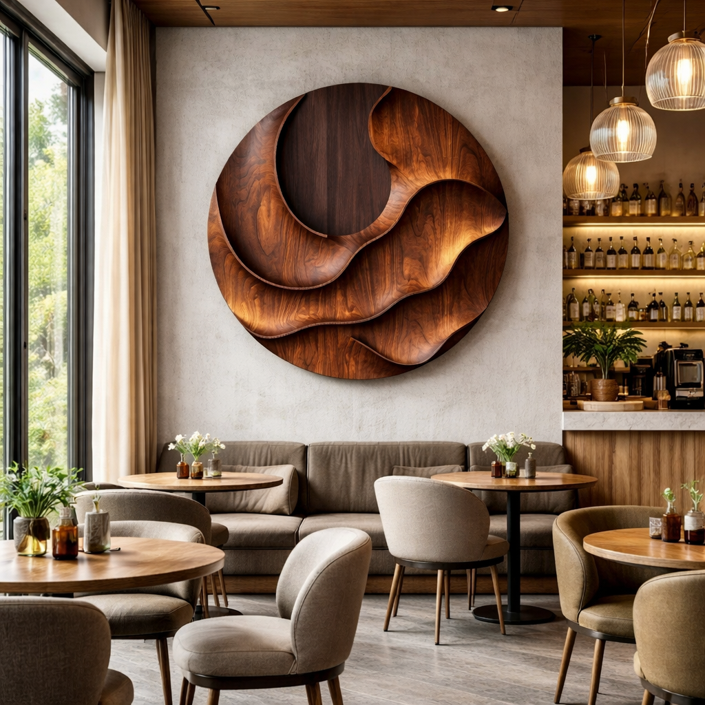Contemporary Round Solid Wood Wall Sculpture for Living Room Decor